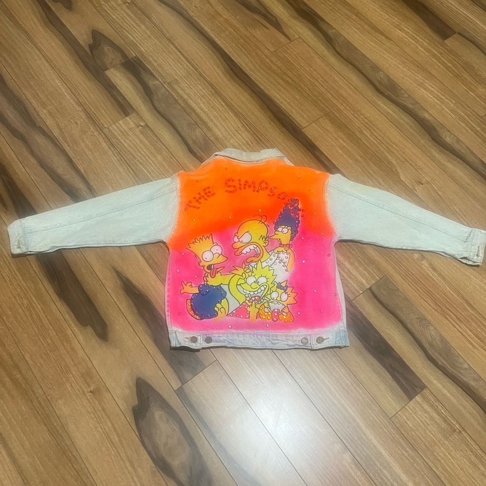 Retro/Vintage custom spray painted denim jacket (girls size 7/8)